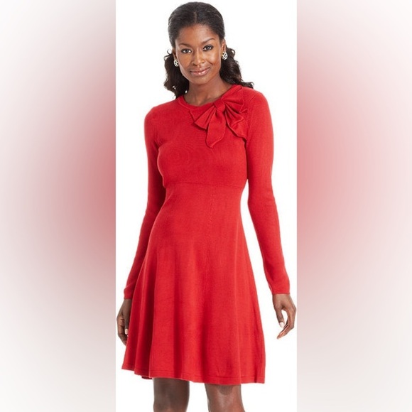 Jessica Howard Christmas Red A-Line Sweater Dress Bow Style JH4M66327 S M - Picture 1 of 8